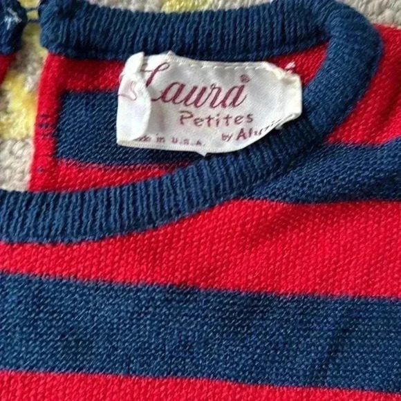 Vintage 80s knit striped sweater top cropped 8 - Picture 2 of 4